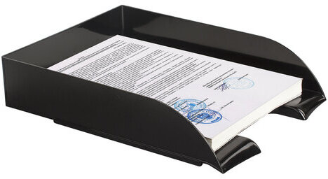 Лоток горизонтальный для бумаг BRAUBERG "Office style", 320х245х65 мм, черный, 237286