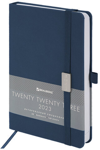 Ежедневник датированный 2023 А5 138x213 мм BRAUBERG "Control", под кожу, синий, 114090