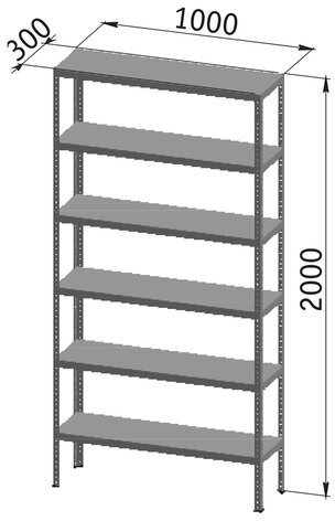 Стеллаж металлический "УНИВЕРСАЛ", 2000х1000х300 мм, УСИЛЕННЫЕ СТОЙКИ, 6 полок, регулируемые опоры, 290144