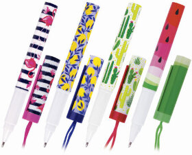 Ручка шариковая на шнурке ПИФАГОР &quot;Орнамент&quot;, СИНЯЯ, корпус ассорти, линия письма 0,35 мм, 141465