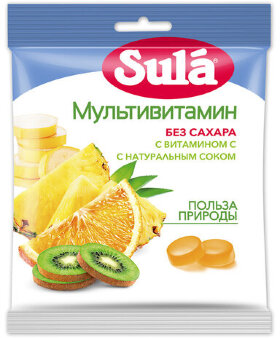 Карамель леденцовая SULA (Зула) &quot;Мультивитамин&quot;, без сахара с витамином С, 60 г, 86589