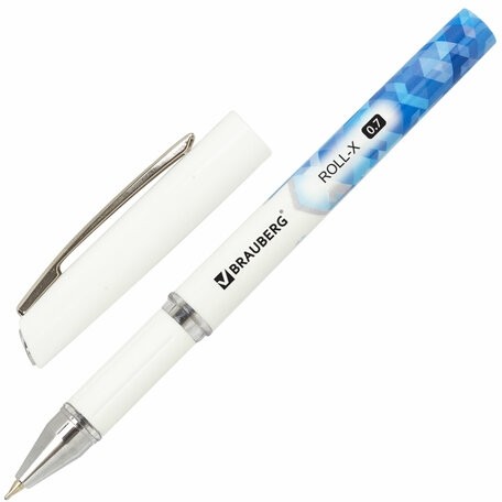 Ручка шариковая масляная с грипом BRAUBERG "Roll-X", СИНЯЯ, корпус белый с печатью, узел 0,7 мм, линия письма 0,35 мм, 143008