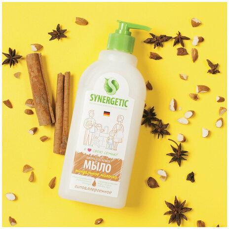 Мыло жидкое 5 л SYNERGETIC "Миндальное молочко", гипоаллергенное, биоразлагаемое, 105506