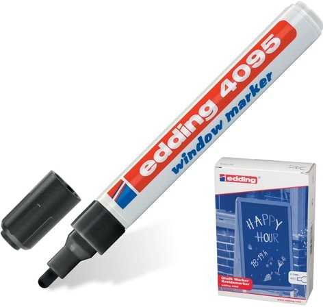 Маркер меловой EDDING "4095", 2-3 мм, ЧЕРНЫЙ, влагостираемый, для гладких поверхностей, E-4095/1