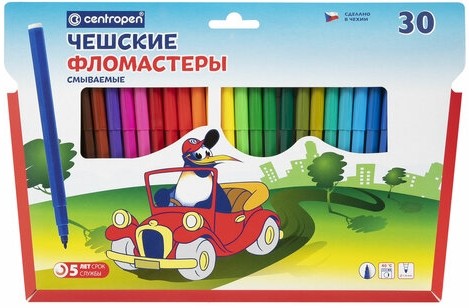 Фломастеры 30 ЦВЕТОВ CENTROPEN "Пингвины", смываемые, вентилируемый колпачок, 7790/30ET, 7 7790 3086