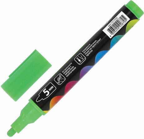 Маркер меловой "POP-ART" ЗЕЛЕНЫЙ, 5 мм, стираемый, для гладких поверхностей, BRAUBERG, 151532
