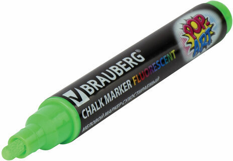 Маркер меловой "POP-ART" ЗЕЛЕНЫЙ, 5 мм, стираемый, для гладких поверхностей, BRAUBERG, 151532