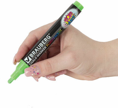Маркер меловой "POP-ART" ЗЕЛЕНЫЙ, 5 мм, стираемый, для гладких поверхностей, BRAUBERG, 151532