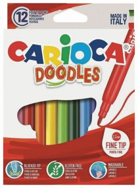 Фломастеры CARIOCA (Италия) &quot;Doodles&quot;, 12 цветов, суперсмываемые, 42314