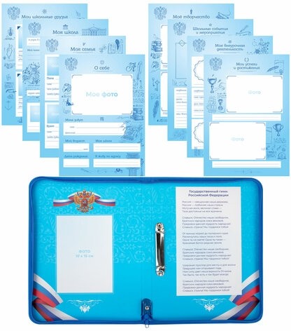 Папка-портфолио школьника, А4, на молнии, 8 вкладышей, обложка твердая, СИМВОЛИКА, BRAUBERG, 115243