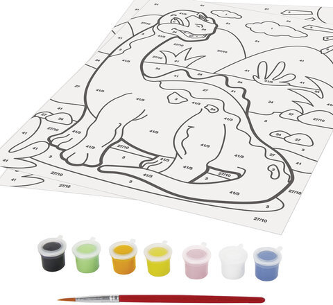 Раскраска по номерам А4, ЮНЛАНДИЯ "ДИПЛОДОК", С АКРИЛОВЫМИ КРАСКАМИ, на картоне, кисть, 661598