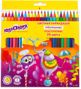 Карандаши цветные ЮНЛАНДИЯ &quot;КАРНАВАЛ&quot;, 24 цвета, пластиковые, заточенные, трехгранный корпус, 181686
