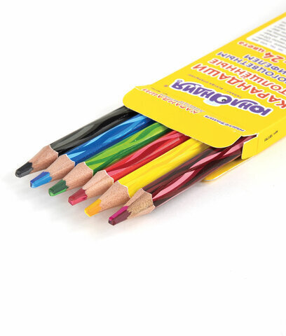 Карандаши с многоцветным грифелем МЯГКИЕ ЮНЛАНДИЯ "MAGIC", НАБОР 6 штук (24 цвета), утолщенные, 181791