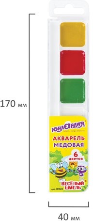 Краски акварельные ЮНЛАНДИЯ "ВЕСЕЛЫЙ ШМЕЛЬ", медовые, 6 цветов, КЛАССИЧЕСКИЕ, пластик, 191528