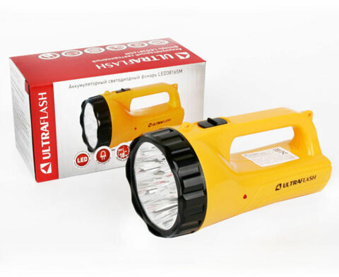 Фонарь аккумуляторный ULTRAFLASH 9хLED+12хLED, 2 режима, выдвижная вилка, заряд от сети, LED3816SM