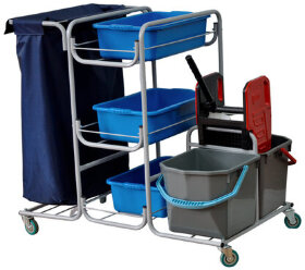 Тележка уборочная Eco-Force МНОГОФУНКЦИОНАЛЬНАЯ MEGA 2 ведра по 25 л, отжим, 3 поддона, держатель и основание для мешка, мешок, 26EF/1, 26EF/1 б/в