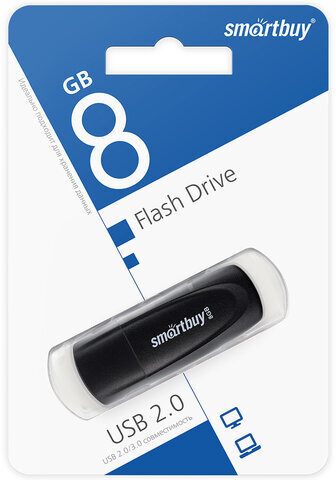 Флеш-диск 8 GB SMARTBUY Scout USB 2.0, черный, SB008GB2SCK