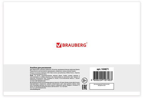 Альбом для рисования А4, 20 л., скоба, обложка картон, BRAUBERG, 200х283 мм, "Природа" (2 вида), 104871