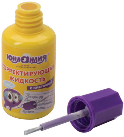 Корректирующая жидкость ЮНЛАНДИЯ быстросохнущая, 20 мл, с кисточкой, 228431