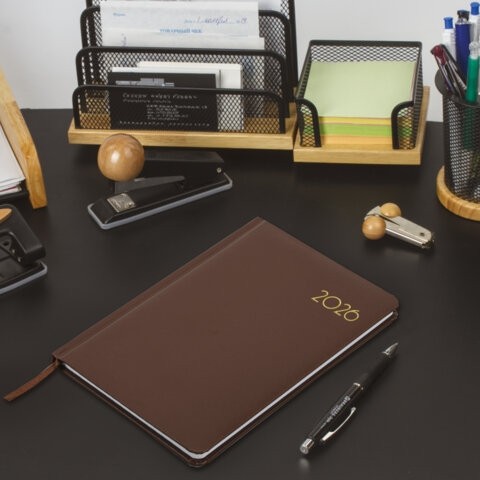 Еженедельник датированный 2026, А5, 145х215 мм, BRAUBERG "Select", балакрон, коричневый, 117183