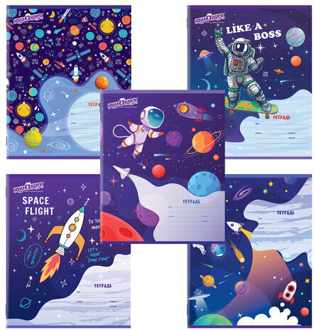 Тетрадь 12 л. ЮНЛАНДИЯ, клетка, обложка картон, "КОСМОС", 106469