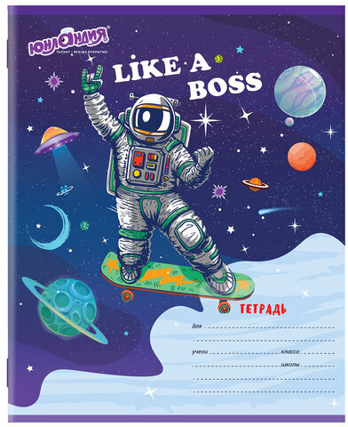 Тетрадь 12 л. ЮНЛАНДИЯ, клетка, обложка картон, "КОСМОС", 106469