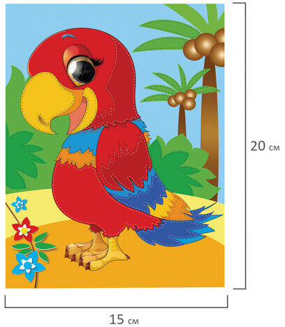 Набор для творчества "Аппликация из фольги", "Попугай", самоклеящаяся основа 20х15 см, ЮНЛАНДИЯ, 662380