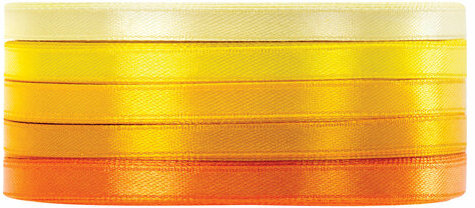 Лента атласная ширина 6 мм, ЖЕЛТЫЙ СПЕКТР набор 5 цветов по 23 м, BRAUBERG, 591495