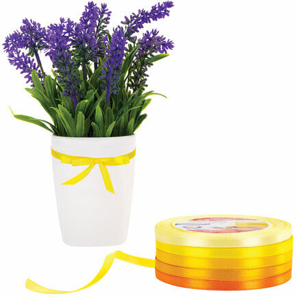 Лента атласная ширина 6 мм, ЖЕЛТЫЙ СПЕКТР набор 5 цветов по 23 м, BRAUBERG, 591495