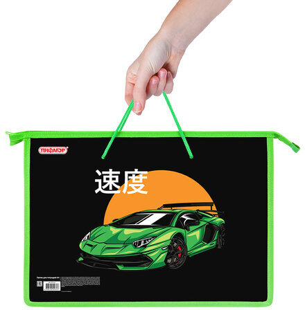 Папка на молнии с ручками ПИФАГОР А4, 1 отделение, пластик, ручки-шнурок, "Dive into drive", 272112