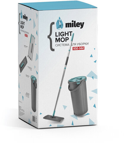 Швабра с отжимом и двухкамерным ведром 8 л/7 л, набор для уборки MILEY LIGHT, насадка 607751, 100-144