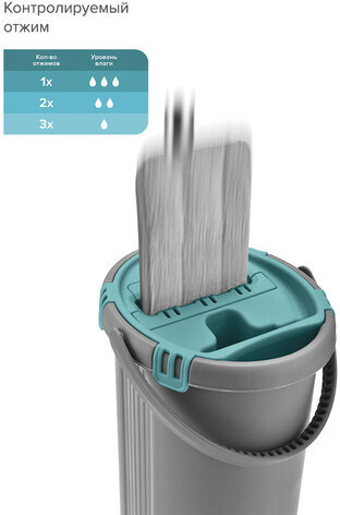 Швабра с отжимом и двухкамерным ведром 8 л/7 л, набор для уборки MILEY LIGHT, насадка 607751, 100-144