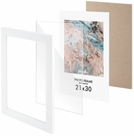 Рамка 21х30 см небьющаяся, КОМПЛЕКТ 3 шт., багет 29 мм, МДФ, BRAUBERG "Basic", белая, 391260