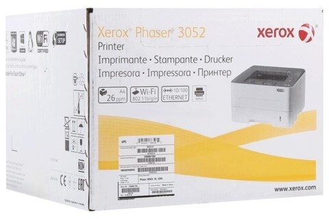 Принтер лазерный XEROX Phaser 3052NI А4, 26 стр./мин., 30000 стр./мес., Wi-Fi, сетевая карта, 3052V_NI