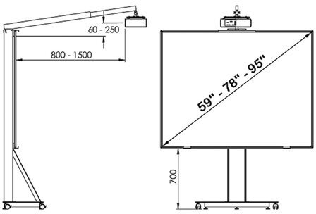 Стойка для интерактивных досок 60" - 100" UMS-2, универсальная, на колесах, крепление для проектора