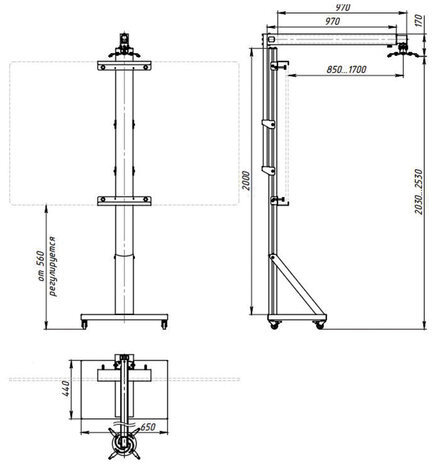 Стойка для интерактивных досок 60" - 100" UMS-2, универсальная, на колесах, крепление для проектора