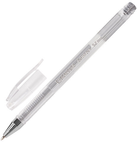 Ручка гелевая BRAUBERG "Jet", СЕРЕБРИСТАЯ, корпус прозрачный, узел 0,5 мм, линия письма 0,35 мм, 142159