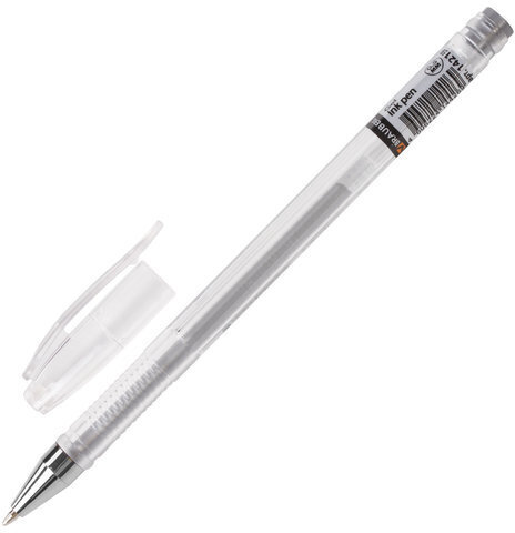 Ручка гелевая BRAUBERG "Jet", СЕРЕБРИСТАЯ, корпус прозрачный, узел 0,5 мм, линия письма 0,35 мм, 142159
