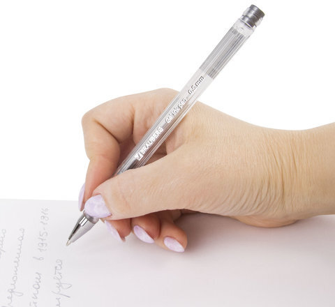 Ручка гелевая BRAUBERG "Jet", СЕРЕБРИСТАЯ, корпус прозрачный, узел 0,5 мм, линия письма 0,35 мм, 142159