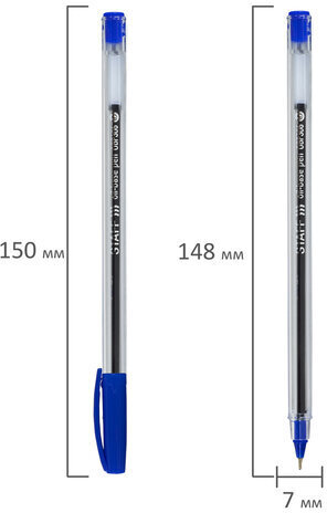 Ручка шариковая масляная STAFF Basic "OBP-306", СИНЯЯ, игольчатый узел 0,7 мм, линия письма 0,35 мм, 143009