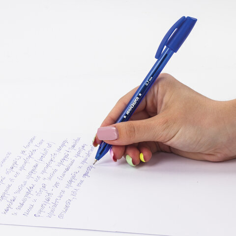 Ручка шариковая масляная ЮНЛАНДИЯ "Трио", СИНЯЯ, трехгранная, корпус синий, узел 0,7 мм, 143351, OBP386