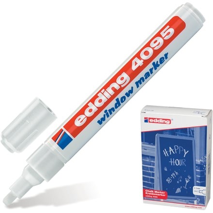 Маркер меловой EDDING "4095", 2-3 мм, БЕЛЫЙ, влагостираемый, для гладких поверхностей, E-4095/49