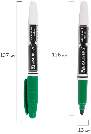 Маркер стираемый для белой доски ЗЕЛЕНЫЙ, BRAUBERG, 4 мм, с клипом, эргономичный корпус, 150849