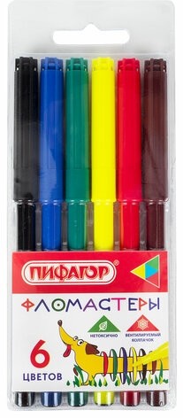 Фломастеры ПИФАГОР "Веселая такса", 6 цветов, вентилируемый колпачок, 151396