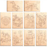 Заготовки деревянные для выжигания "Кубический мир", 5 шт., 10 рисунков, 15х21 см, BRAUBERG HOBBY, 665309