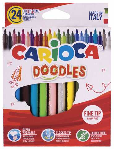 Фломастеры CARIOCA (Италия) "Doodles", 24 цвета, суперсмываемые, 42315