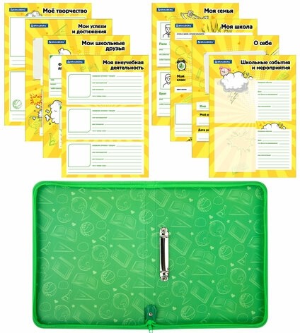 Папка-портфолио школьника, А4, на молнии, 8 вкладышей, обложка твёрдая, ОТЛИЧНИКИ, BRAUBERG, 115244