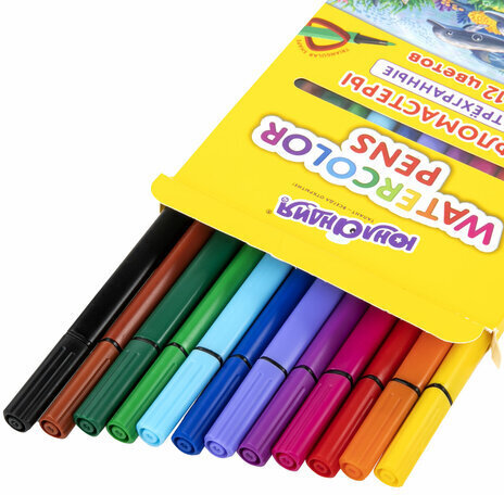 Фломастеры ЮНЛАНДИЯ "ВОДНЫЙ МИР", 12 цветов, трехгранные, вентилируемый колпачок, картон, 152182