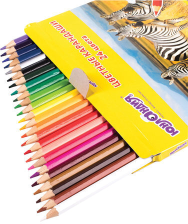 Карандаши цветные ЮНЛАНДИЯ "МИР ЖИВОТНЫХ", 24 цвета, классические заточенные, 181385