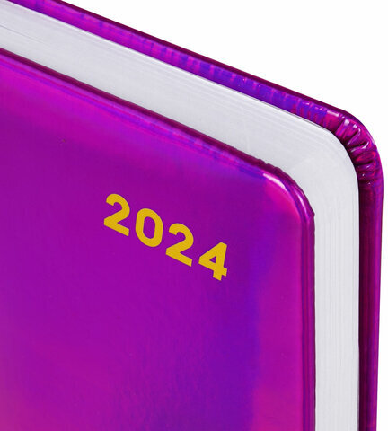 Ежедневник датированный 2024 МАЛЫЙ ФОРМАТ 100х150 мм А6, BRAUBERG "Holiday", под кожу, фиолетовый, 114802